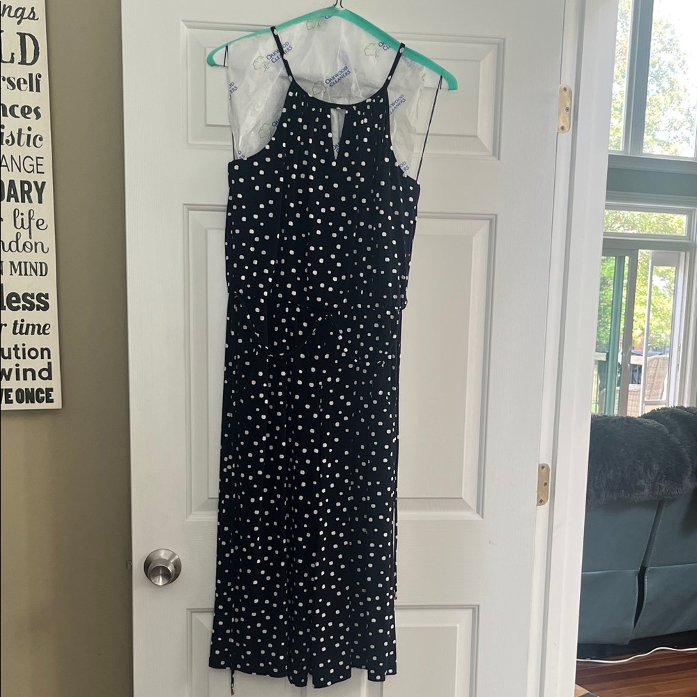 London Times Black and White Polka Dot Midi Dress